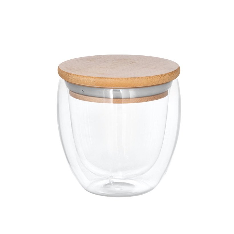 Copo Térmico de Vidro Ecuador M com Tampa de Bambu 250ml