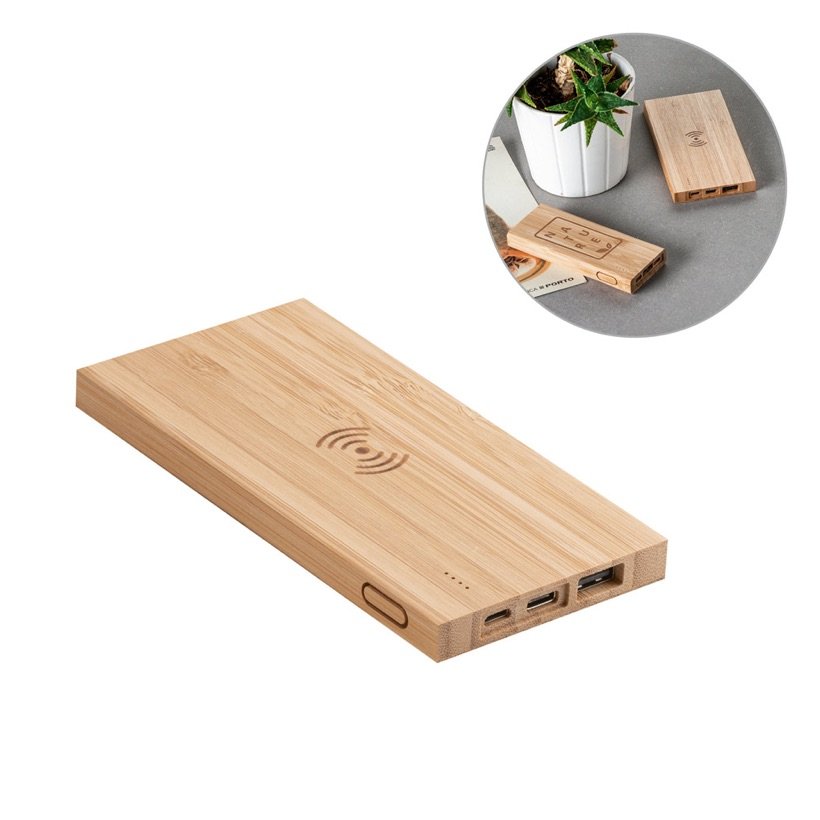 Power Bank Fitch Eco 5.000mAh de Bambu Wireless — Conjunto