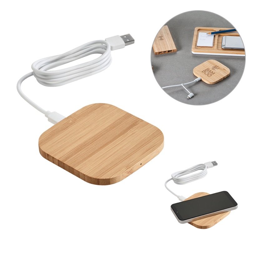 Carregador Wireless Ecopower em Bambu — Conjunto