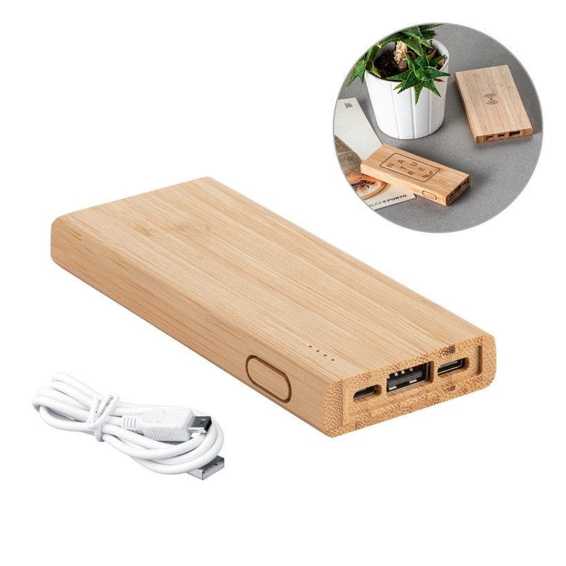Power Bank Kohn 5.000mAh de Bambu — Conjunto