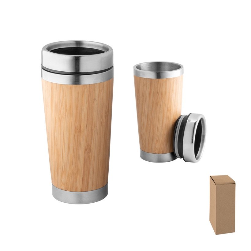Copo Térmico de Viagem Pietro com Tampa de Bambu 500ml — Conjunto