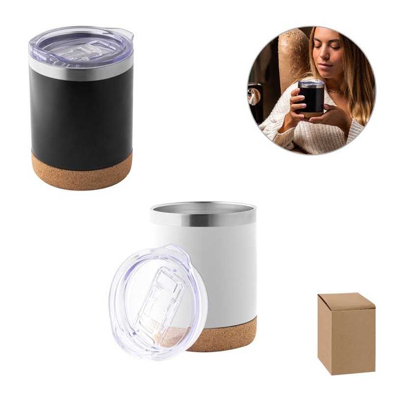 Copo Térmico Solberg Tumbler com Base em Cortiça 400ml — Conjunto