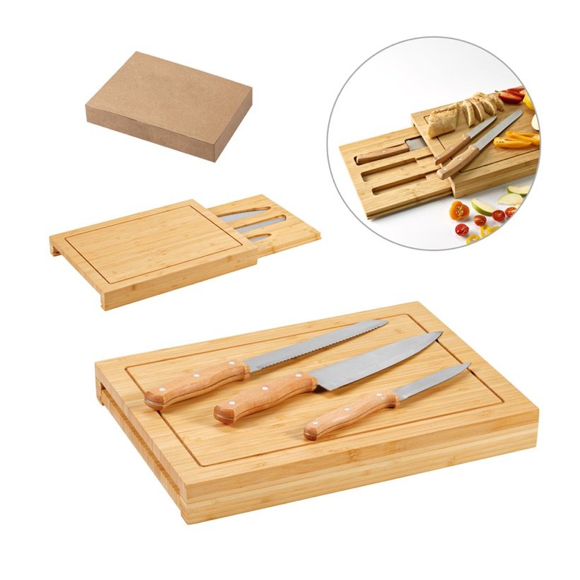 Conjunto de Tábuas Mugwort com Facas em Bambu — Conjunto