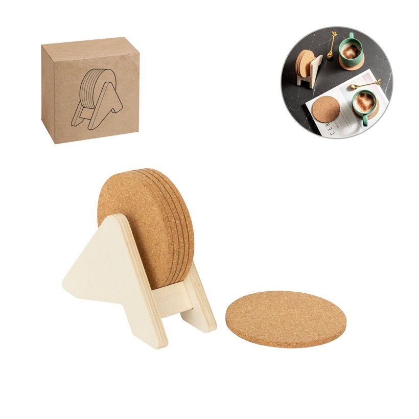 Conjunto de Porta-Copos Plycork em Madeira e Cortiça — Conjunto