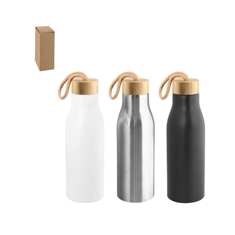 Squeeze Toomey em Aço Inox com Tampa de Bambu 570ml — Conjunto