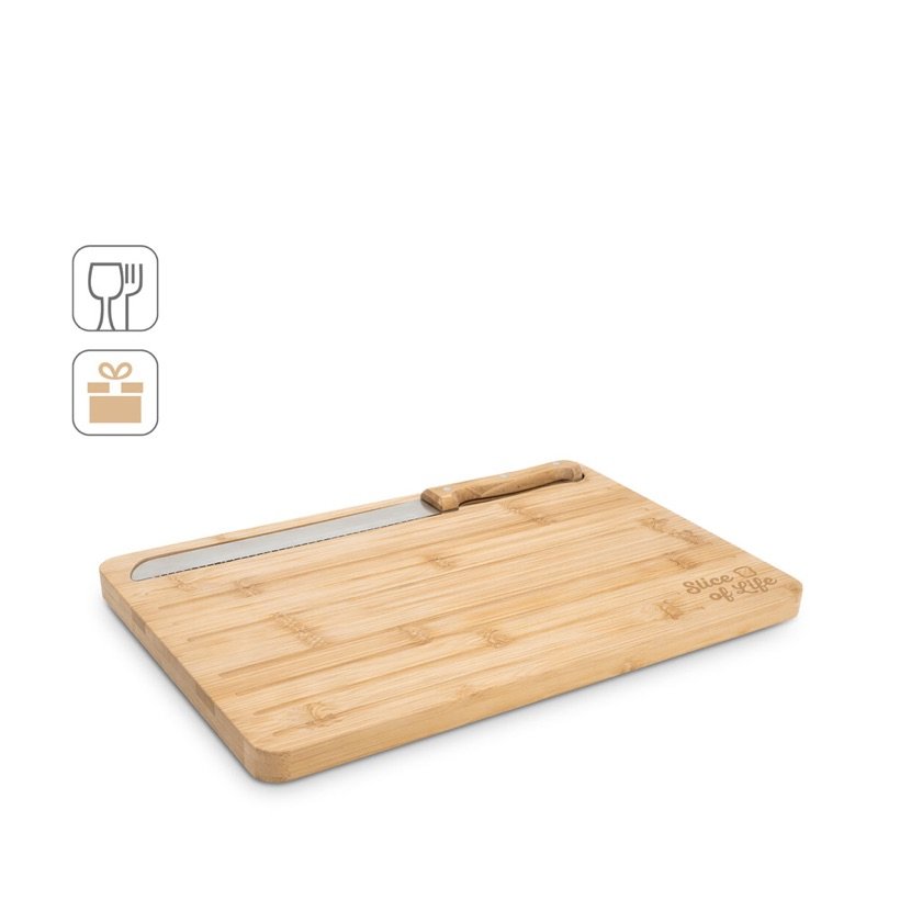 Tábua de Cortar Pão Catcher com Faca em Bambu — Conjunto