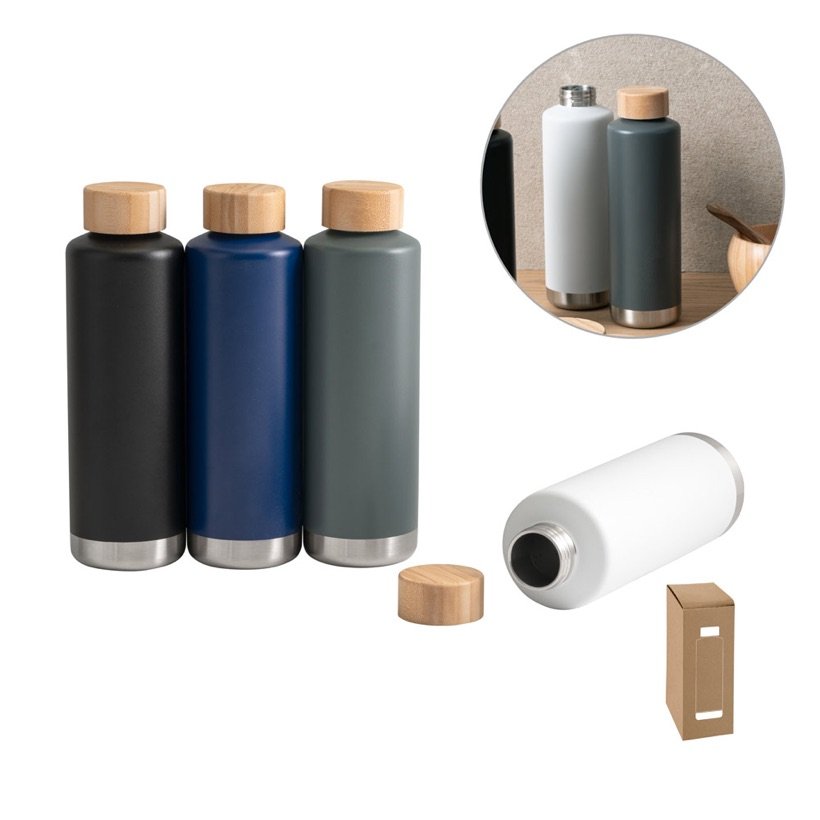 Garrafa Térmica Norre Bottle com Tampa de Bambu 640ml — Conjunto