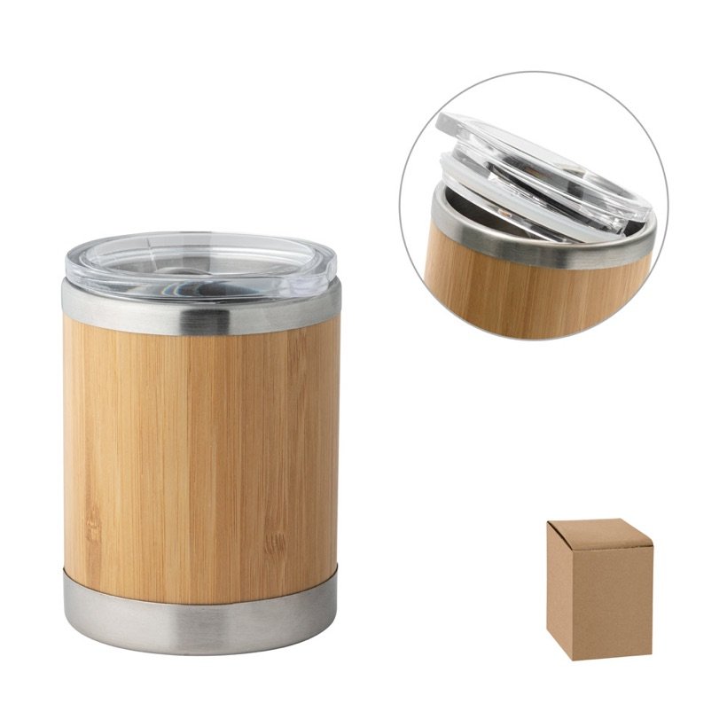 Copo Térmico Lycka com Tampa de Bambu 350ml — Conjunto