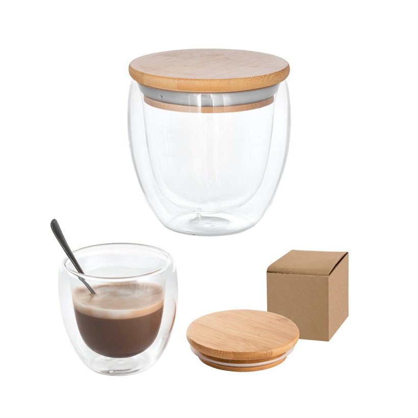 Copo Térmico de Vidro Ecuador M com Tampa de Bambu 250ml — Conjunto