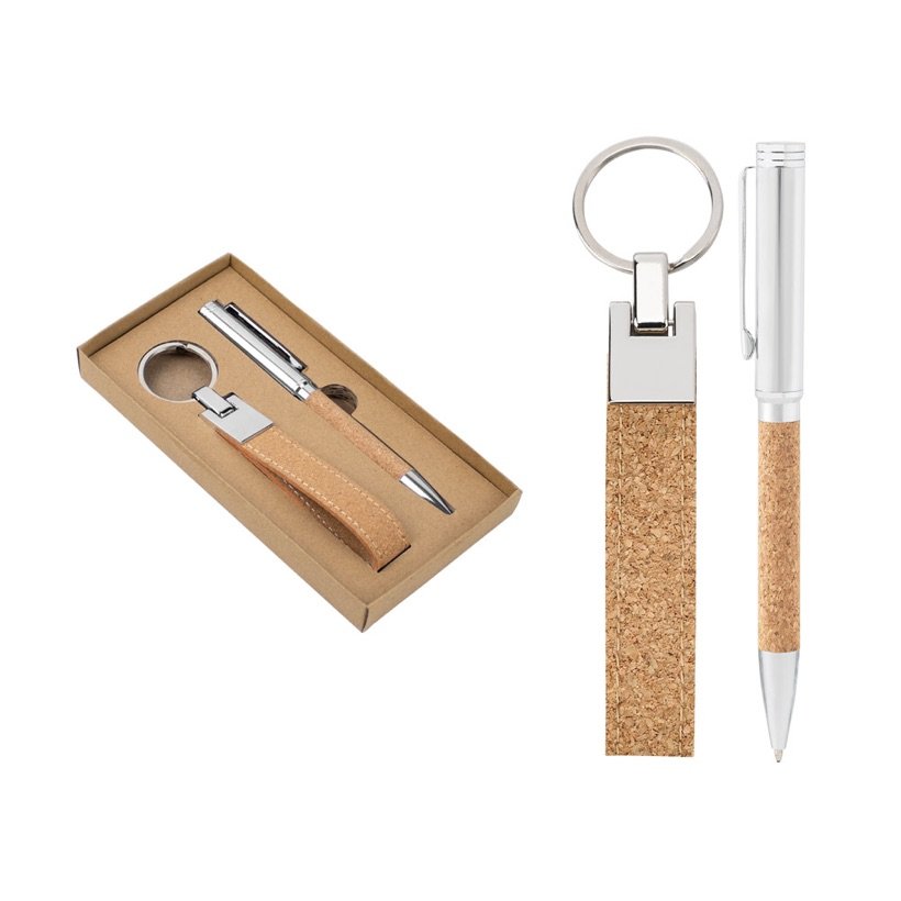 Kit Caneta e Chaveiro em Cortiça Evans — Conjunto
